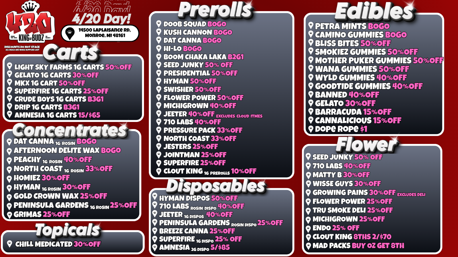 420 DEALS 2026 at King of Budz Monroe Cannabis Dispensary